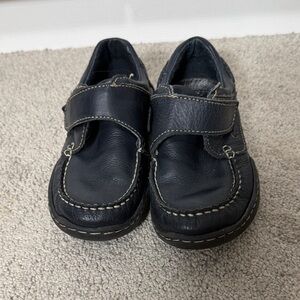 Kids navy Leather Velcro boat Shoes